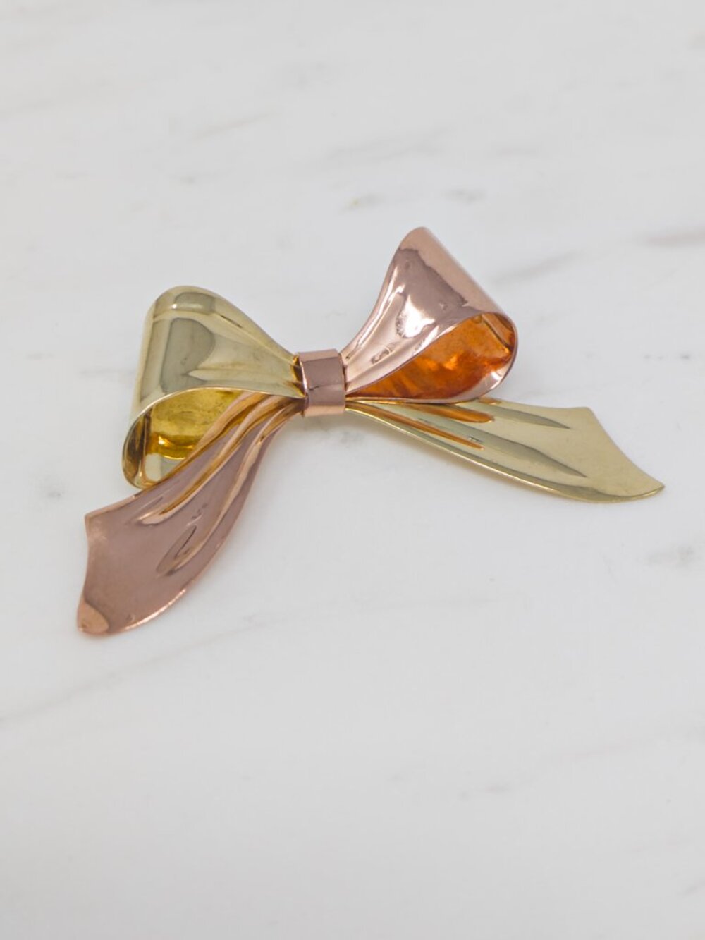 14K Two-Tone Gold Bow Brooch – Solid Yellow & Rose Gold, 6.03g